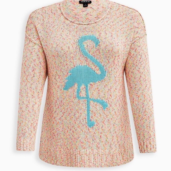 Flamingo Sweater Pullover-Torrid Women's Size 1X/14-16 Cotton Blend PeachBlue - Picture 2 of 12
